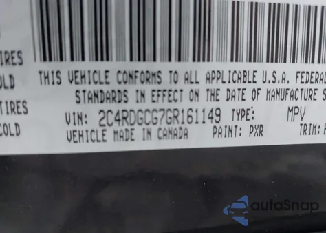 2016 Dodge Grand Caravan Sxt из США, поврежденный, VIN 2C4RDGCG7GR161149